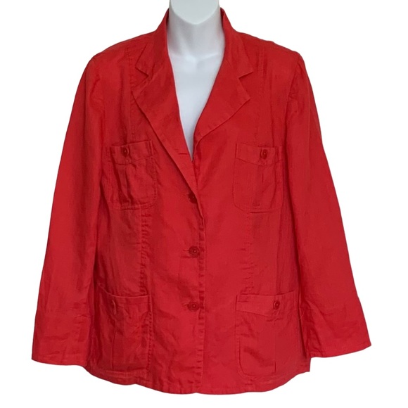 Lauren Ralph Lauren Red 100% Linen Blazer Jacket Sz 12 - Picture 1 of 6